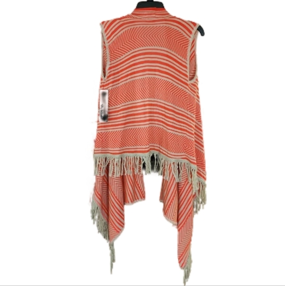 NWT Say What? Fringed Orange and Tan Sleeveless Cardigan Women's Small - Picture 2 of 4